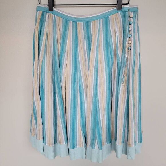 Banana Republic Womens Size 2 Skirt Turquoise Stripe Lined Side Button Closure - Picture 1 of 7